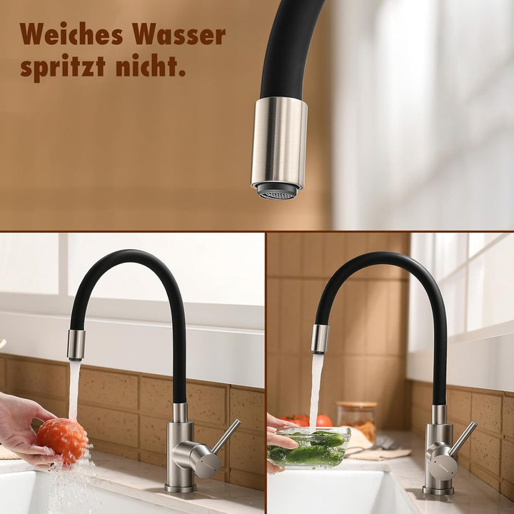Wasserhahn Küche mit verchromtem flexible Auslaufbrause Spültischarmatur 360° schwenkbar Küchenarmat