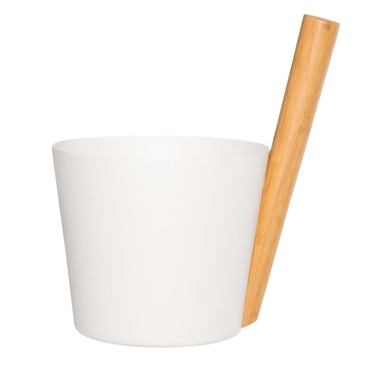 Rento - Saunakübel, Aufgusseimer, Saunaeimer - Aluminium mit Bambusholz - Farbe: Weiss - 5 Liter - H