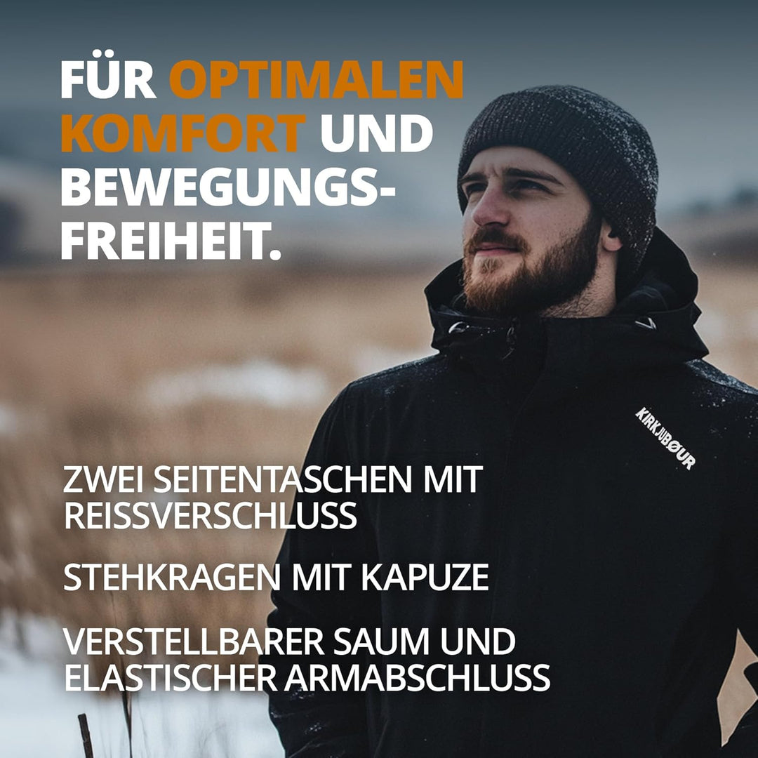 Kirkjubøur® Herren SOFTSHELLjacke 10.000 mm Wassersäule mit Kapuze und Fleecefutter, atmungsaktiv un