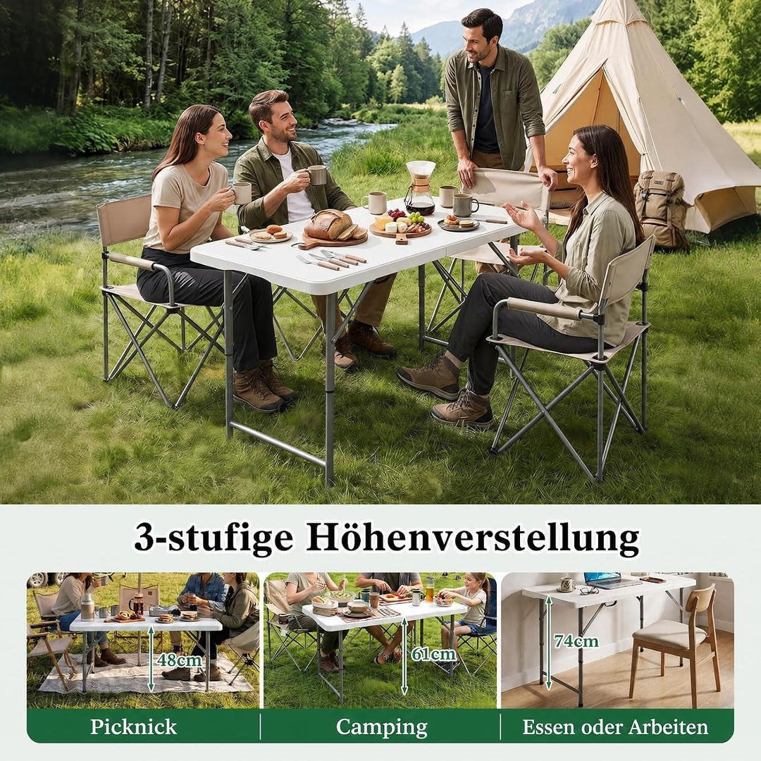 COSTWAY Campingtisch höhenverstellbar, Gartentisch klappbar, Klapptisch mit HDPE-Tischplatte &amp; Trage