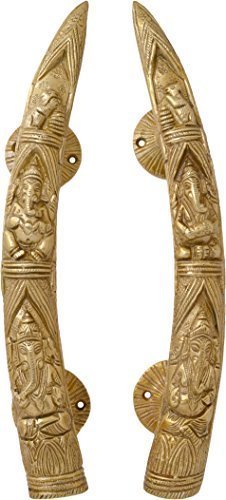 eSplanade - 27,9 cm Tusk graviert Stil Ganesha Carving Messing Türgriff Paar - Satz von 2 | Wohnkult