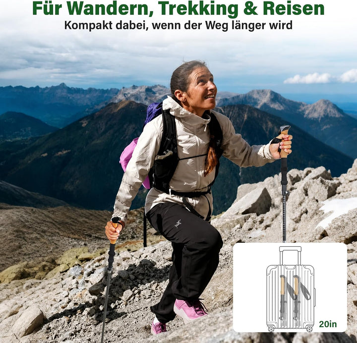 Wanderstöcke faltbar 2er Set, 35 cm, 3K Carbon-Alu | 35 cm Faltmass; 110–135 cm; 3K Carbon + 7050 Al