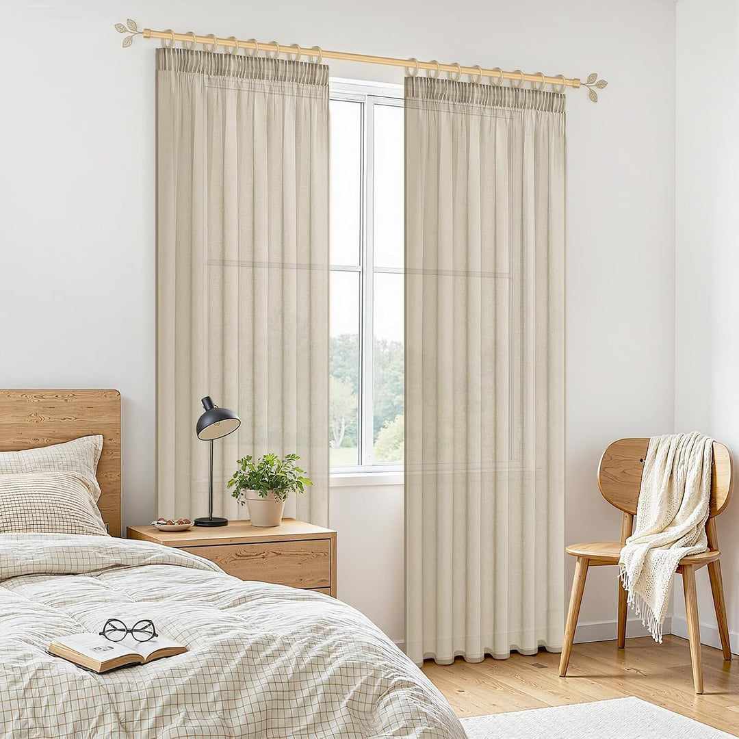 MRTREES Gardinen Transparent Beige Kurz mit kräuselband für schiene 100X200cm (HXB) Vorhang 200 cm b