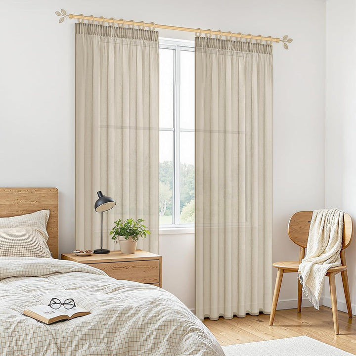 MRTREES Gardinen Transparent Beige Kurz mit kräuselband für schiene 100X200cm (HXB) Vorhang 200 cm b