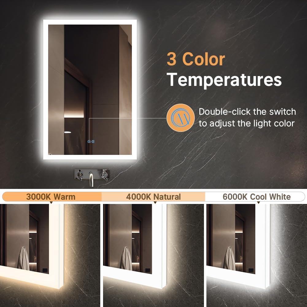badezimmerspiegel mit Beleuchtung, Sandstrahl-Design led Spiegel Bad, 3 Farbtemperaturen, Dimmbar, E