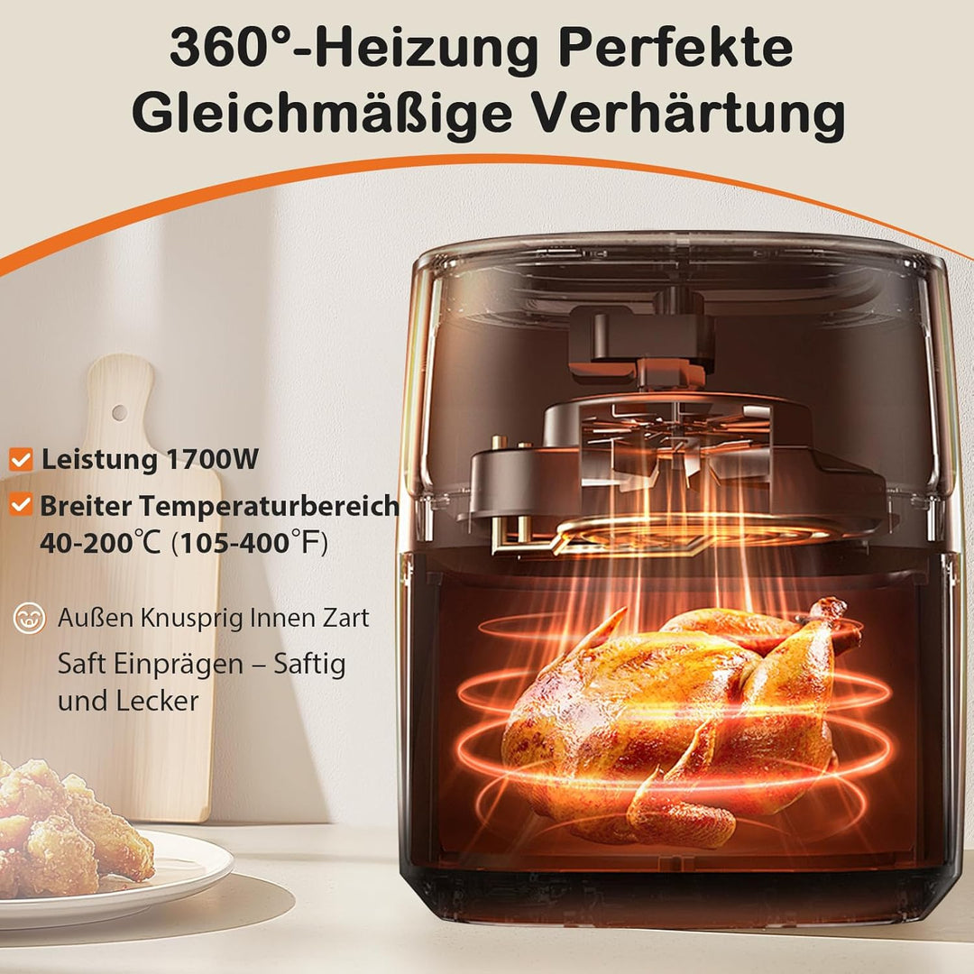 Sweetcrispy Heissluftfritteuse Airfryer 6L mit Sichtfenster, 12-in-1 Funktionen & Touchscreen Air Fr
