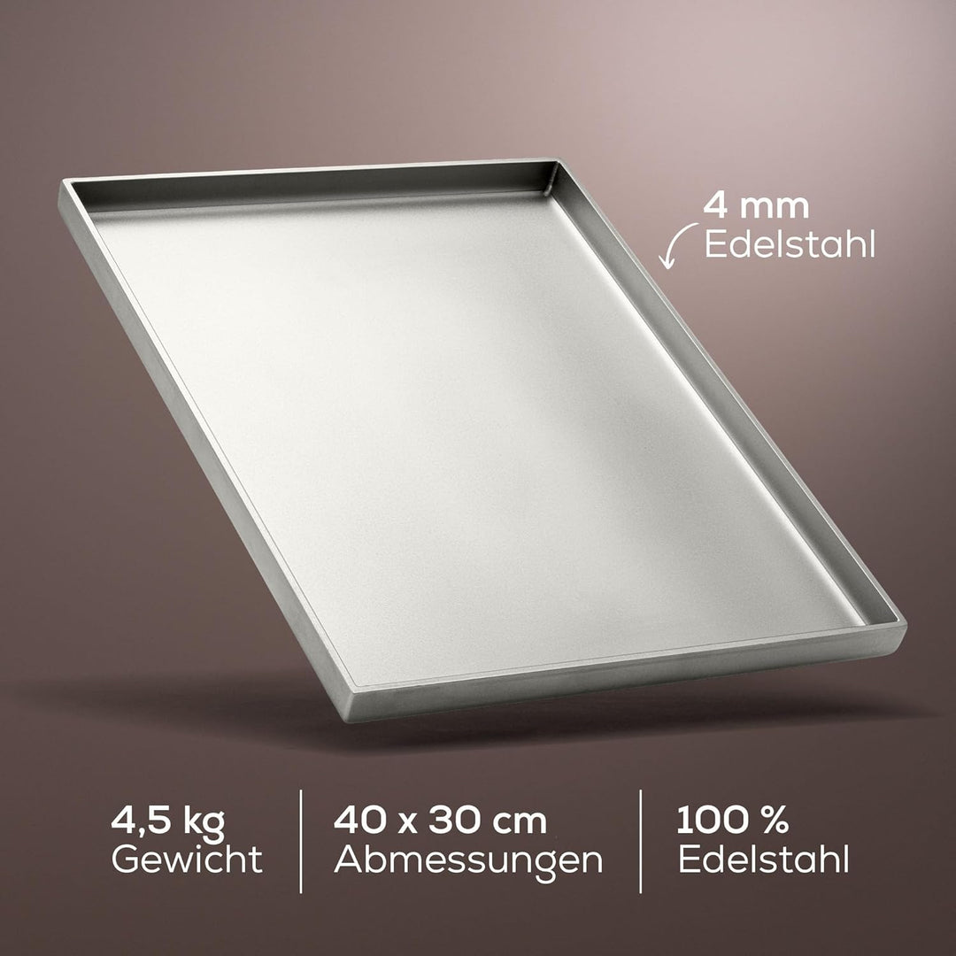 BeHe BBQ Serie Plancha Edelstahl 4 mm – Grillplatte Edelstahl auslaufsicher, BBQ Grillplatte für Gri