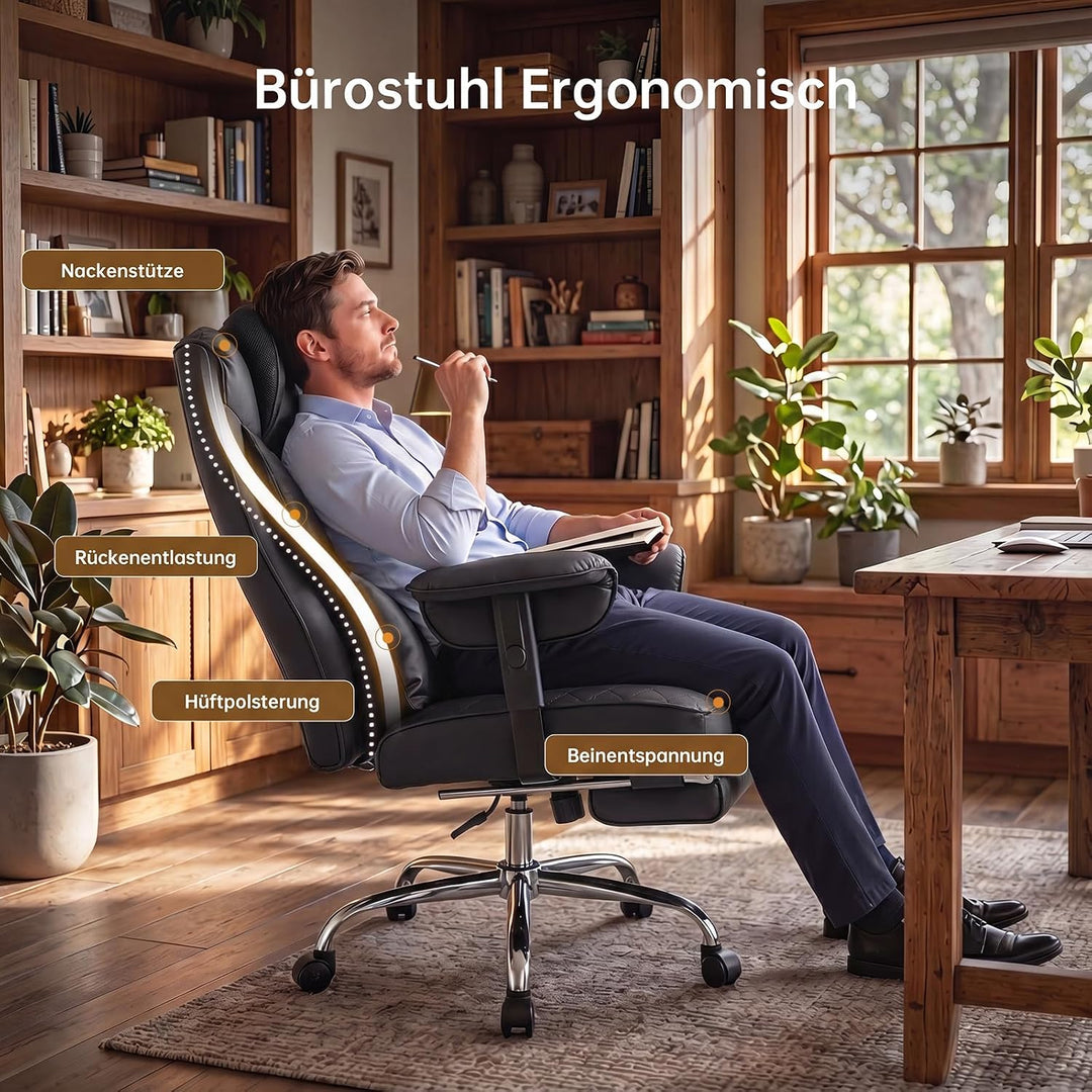 Ergonomischer Bürostuhl 200kg, XXL Chefsessel Fussstütze Homeoffice | XXL Schreibtischstuhl Ergonomi