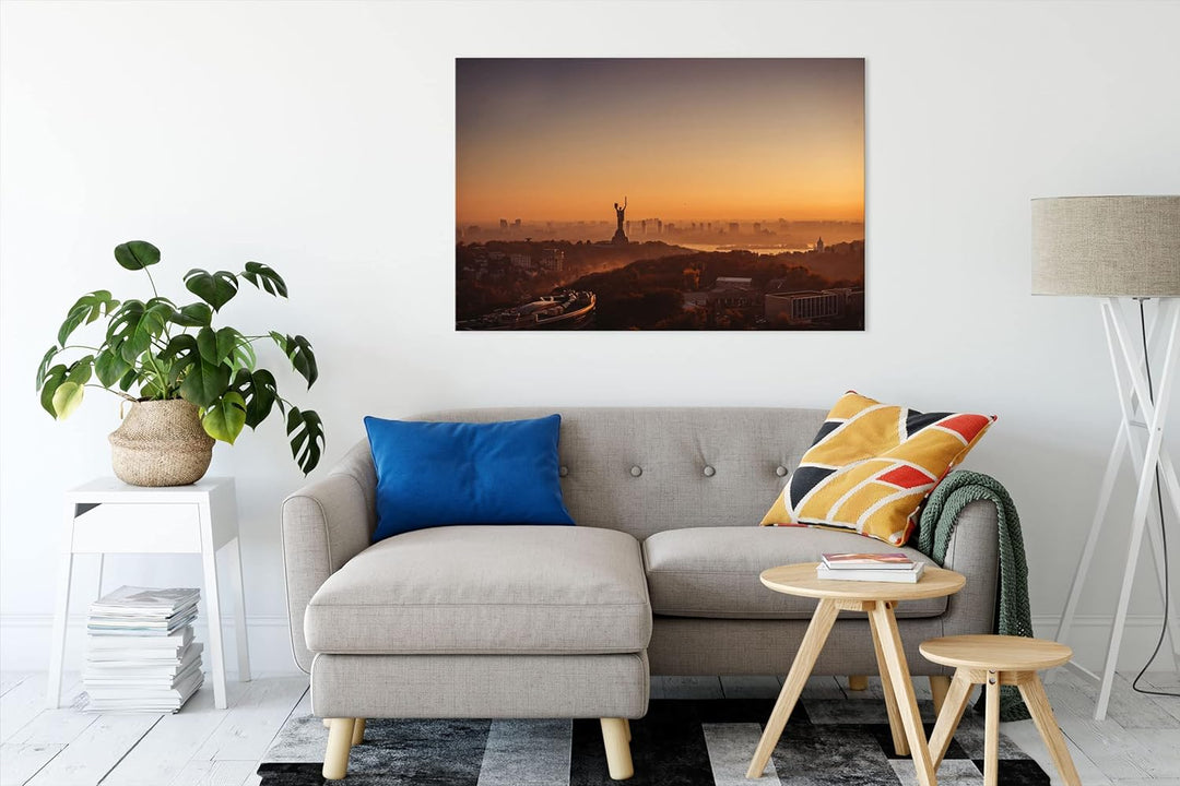 Pixxprint Sonnenuntergang in Kiew als Leinwandbild | Grösse: 100x70 cm | Wandbild | Kunstdruck | fer