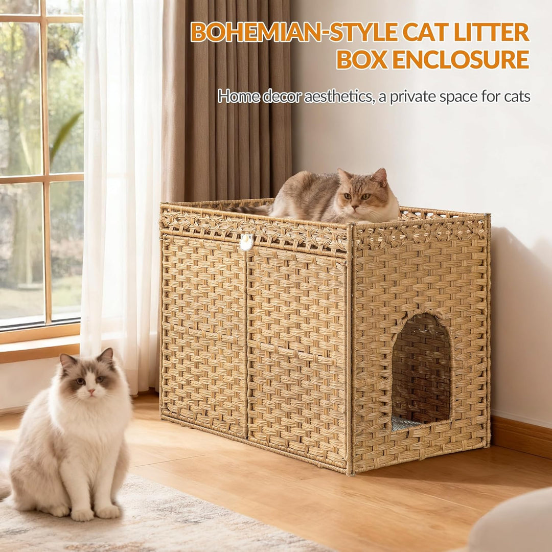 Katzenklo Schrank, Handgewebtes Rattan-Katzenhaus mit Matte und Zaun, Katzenklo Versteckt in Möbelop