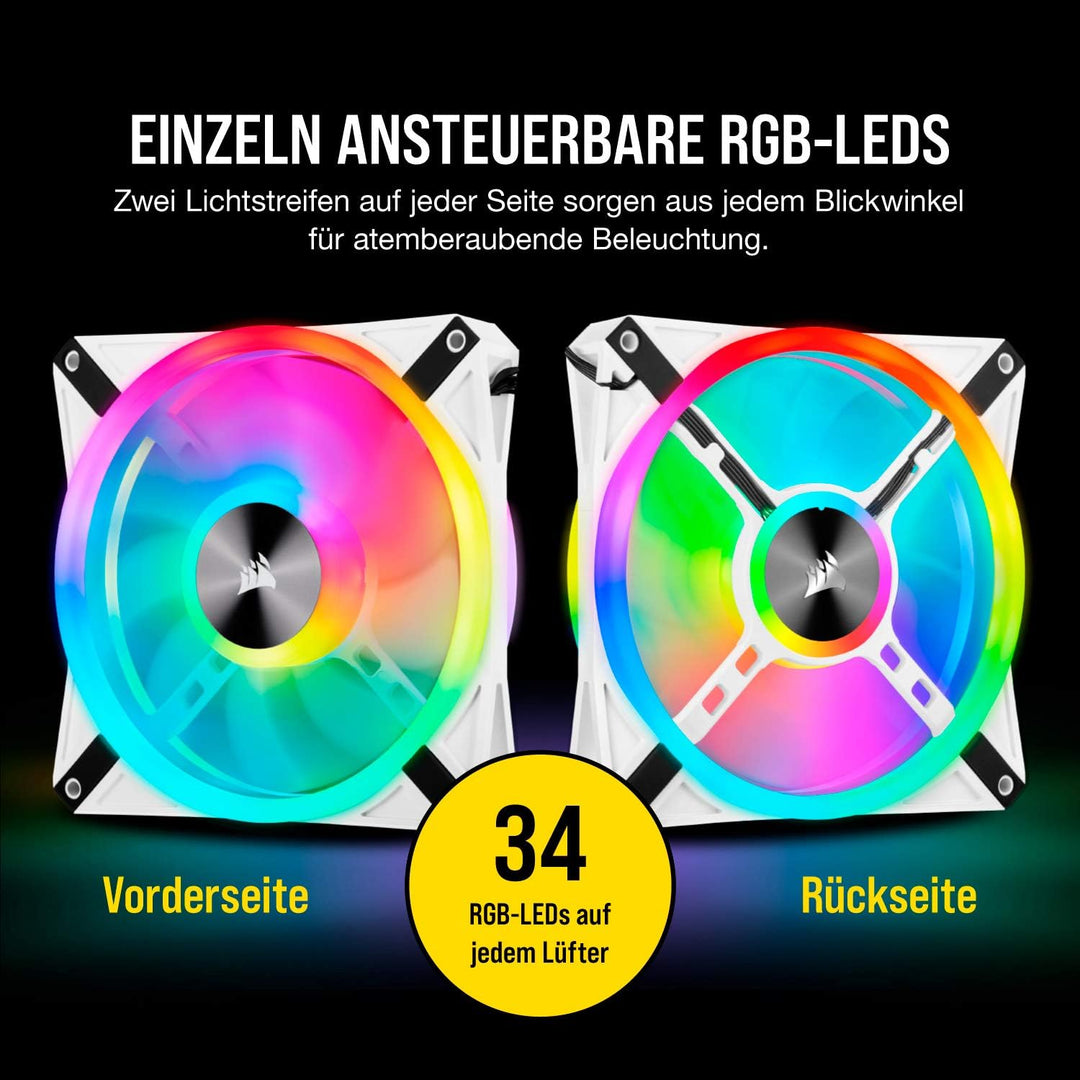Corsair iCUE QL140 RGB, 140-mm-RGB-LED-PWM-Lüfter (68 Einzeln Ansteuerbare RGB-LEDs, Schwindigkeiten
