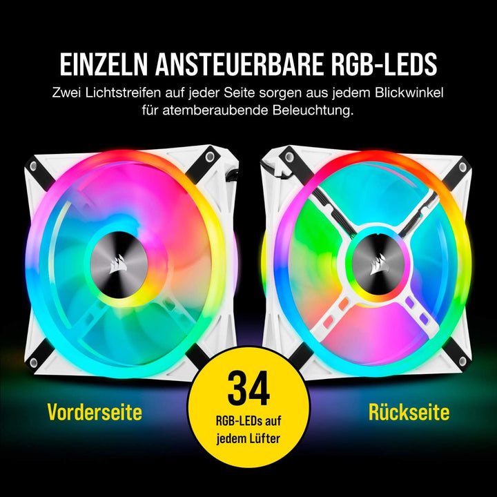 Corsair iCUE QL140 RGB, 140-mm-RGB-LED-PWM-Lüfter (68 Einzeln Ansteuerbare RGB-LEDs, Schwindigkeiten