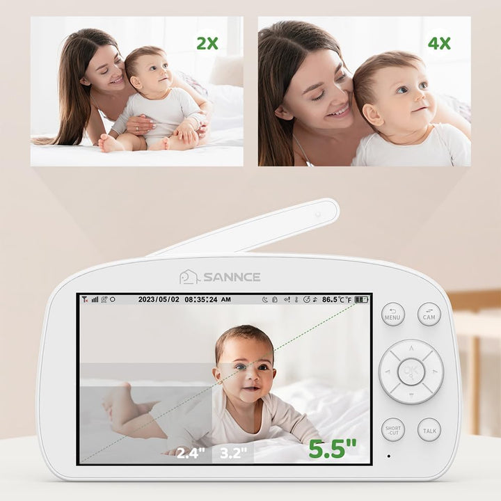 SANNCE Babyphone mit Kamera und Nachtlicht, 720P 5,5'' Baby Monitor PTZ, IR-Nachtsicht, Fütterungser