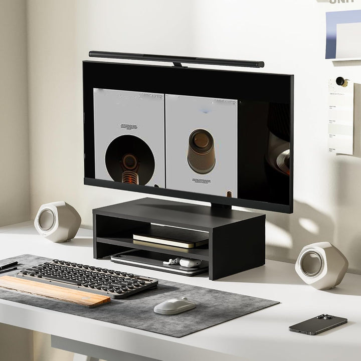 FITUEYES Monitorständer Bildschirmständer aus Holz Ergonomischem Laptop-Druckerständer für Monitor L