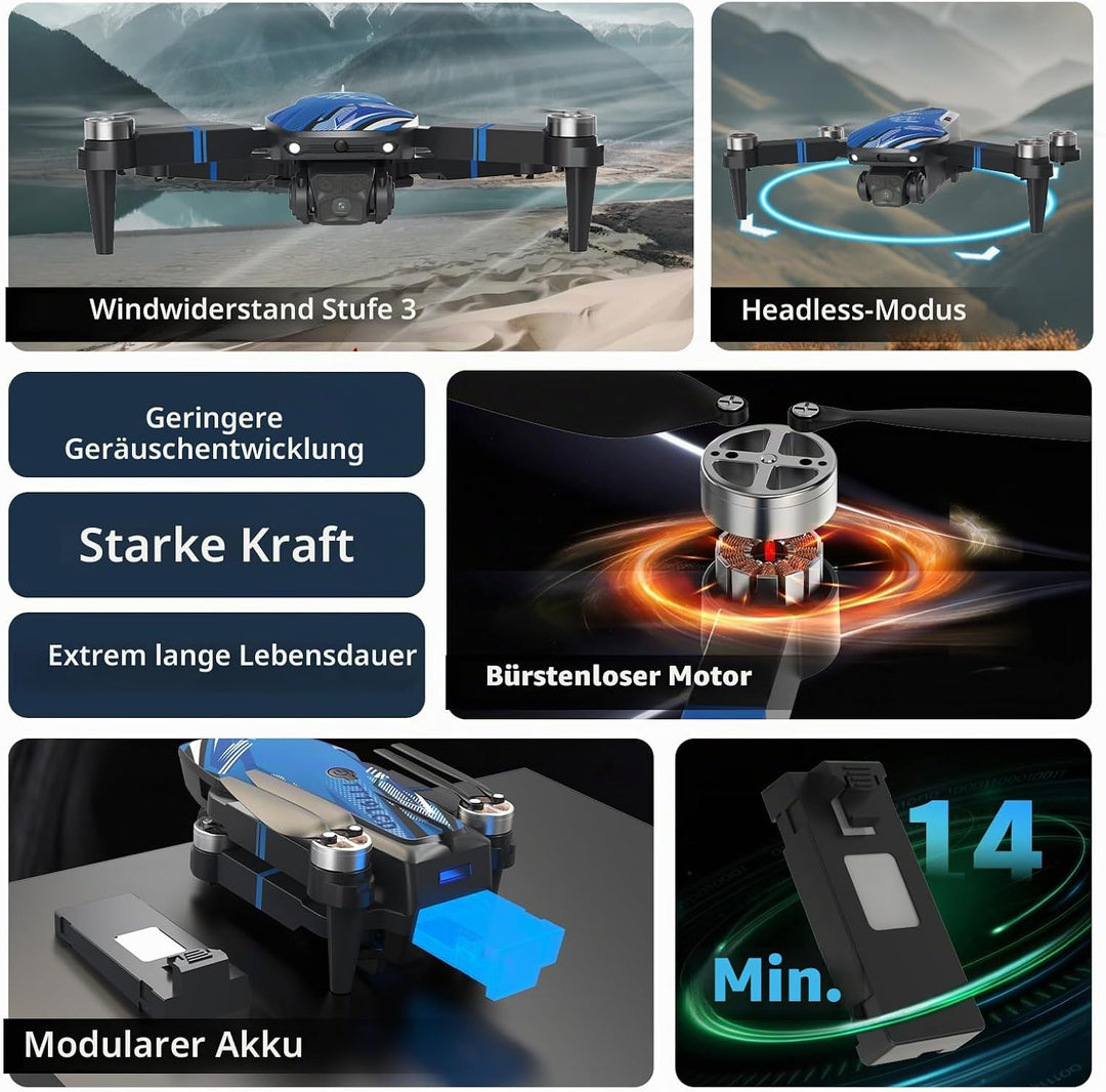 Drohne mit Kamera LCD-Bildschirm Live Video, 4K Drone mit Bürstenlosem Motor, 270°-Hindernisvermeidu