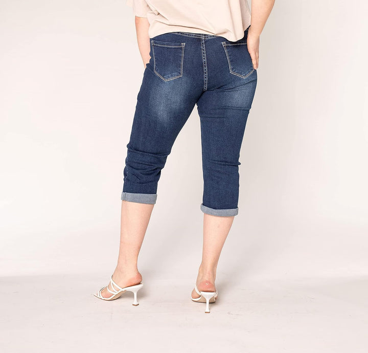 Nina Carter P200 Damen Capri Jeanshosen Grosse Grössen HIGH Waist Jeans Sommer Hose Used-Look 44 Gro
