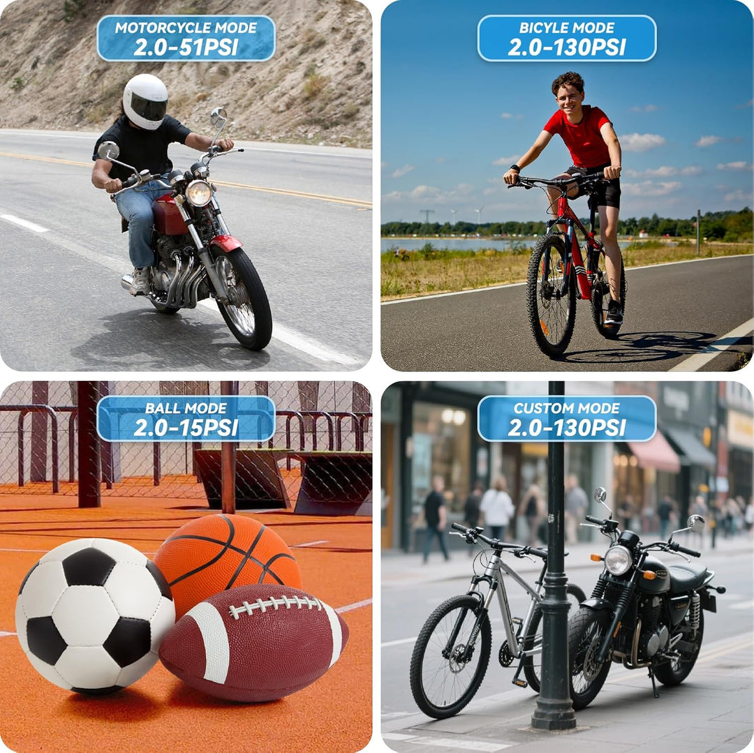 Fahrradpumpe Elektrisch, Fahrradzubehör 130 PSI Elektrische Minipumpe mit Manometer, Auto-Off und LE