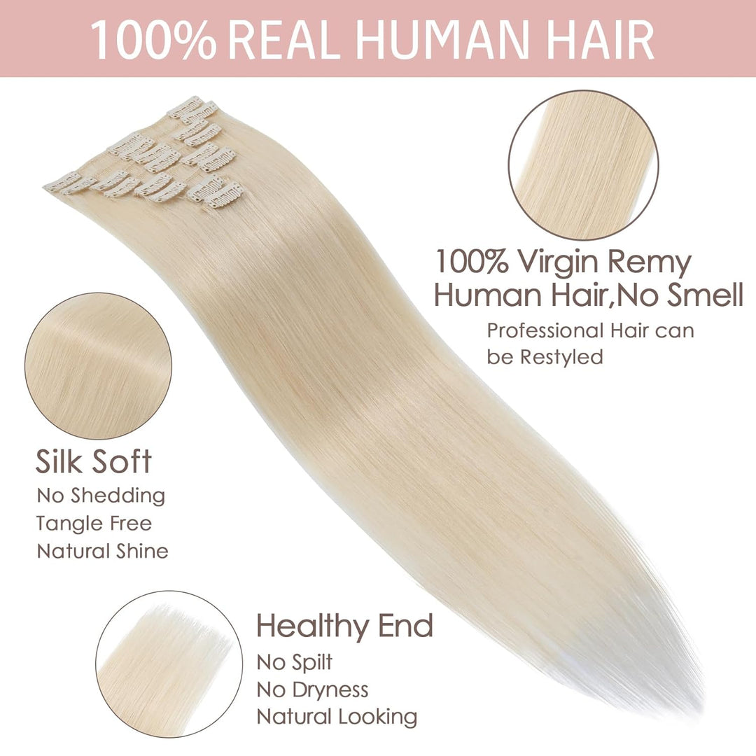 Silk-co Echthaar Clip In Extensions 8 Tressen 18 Clips 75g, Blonde Hair Extensions, Remy Echthaar Cl