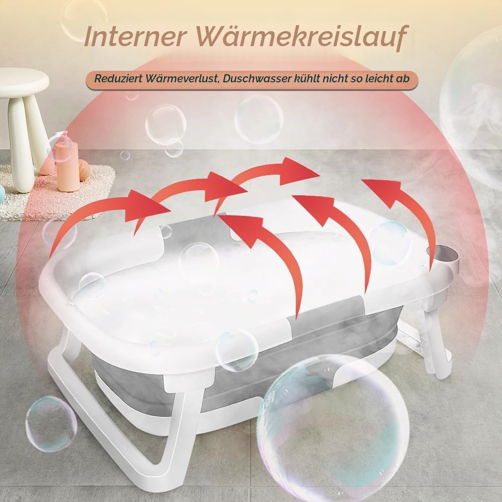 Faltbare, rutschfeste Babybadewanne, ideal für Neugeborene, Jungen und Mädchen – nur Badewanne (Grau