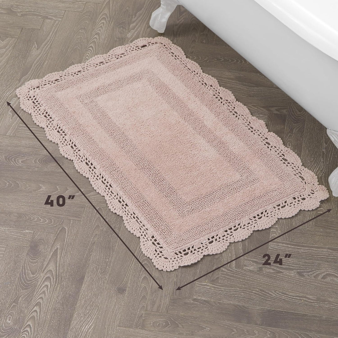 Laura Ashley Crochet Cotton 24x40 Bath Rug, Blush Blush 61 x 102 cm (Rechteckig), Blush 61 x 102 cm