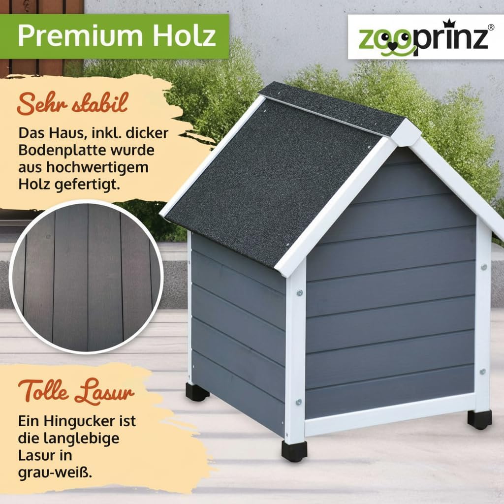 zooprinz Holz Katzenhaus – Katzenhütte im Skandi-Look, Grau-Weiss | Katzenkiste mit Bitumen-Dach für