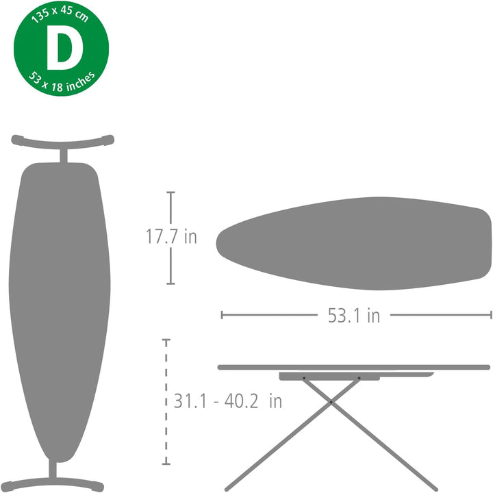 Brabantia - Bügelbrett D - für Dampfbügeleisen & Dampferzeuger - Integrierte hitzebeständige Abstell