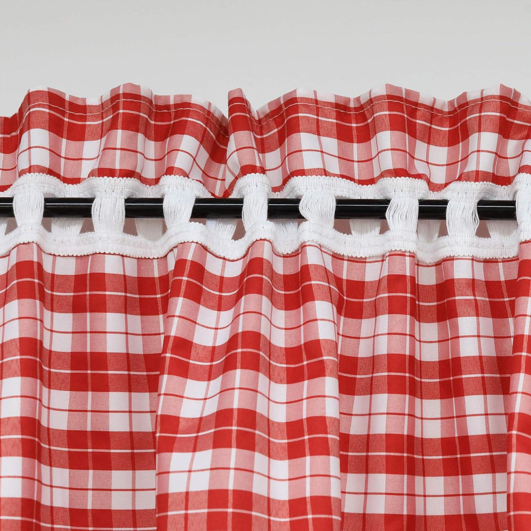 4-TLG. Set Karo-Muster Vorhangschals Küche Gardinen Vorhänge mit Raffhalter H/B 145/80 cm Rot H57.1