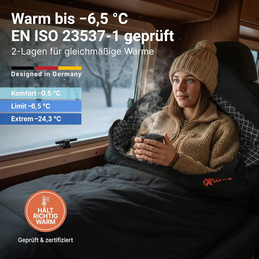 EXPLORER Arctic XXL Deckenschlafsack Winter -24°C Extrem – Camping Schlafsack aus 100% Baumwolle & F