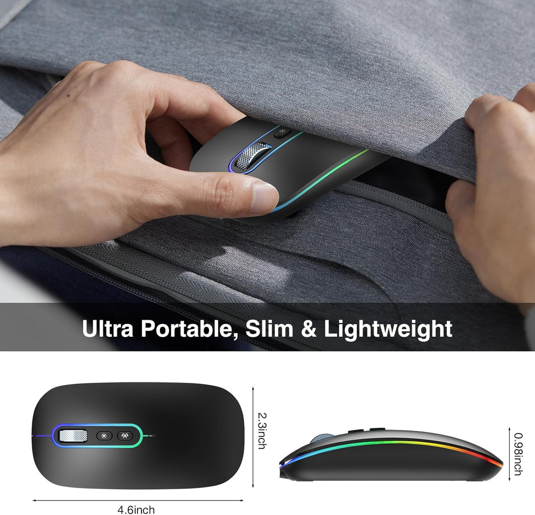 cimetech Bluetooth Maus kabellos (Bluetooth 5.1 + USB 2,4 GHz) LED Dual Mode- Wiederaufladbare Optis