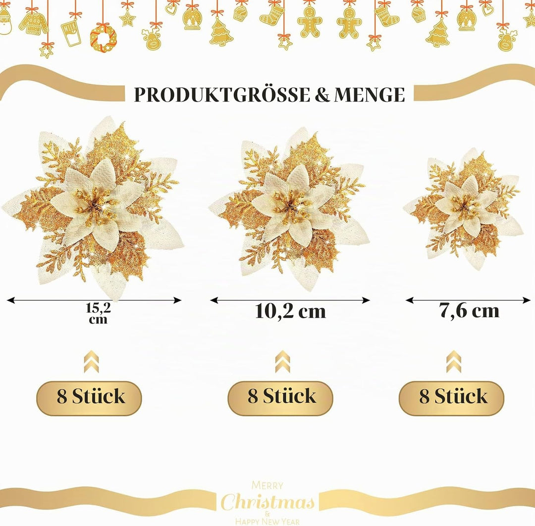 24 Glitzer Weihnachtsstern Blumen Künstliche Weihnachten Blumen Ornamente Hochzeit Blume Deko Weihna