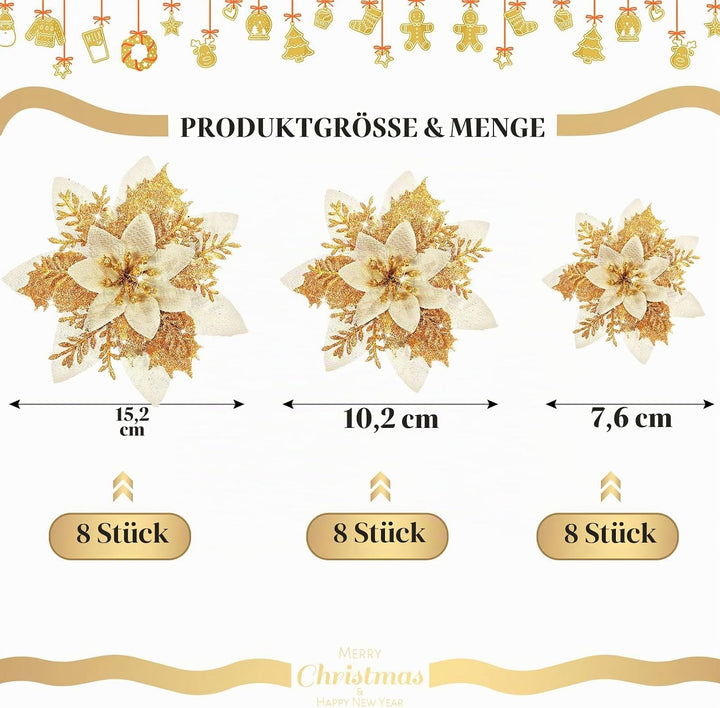 24 Glitzer Weihnachtsstern Blumen Künstliche Weihnachten Blumen Ornamente Hochzeit Blume Deko Weihna