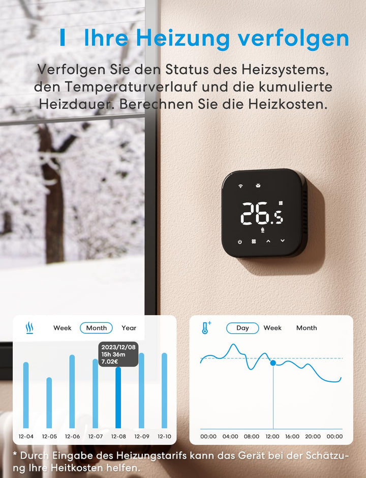 Meross Heizungsthermostat Thermostat Heizung Smart Fussbodenheizungsthermostat WLAN Digitaler Berühr