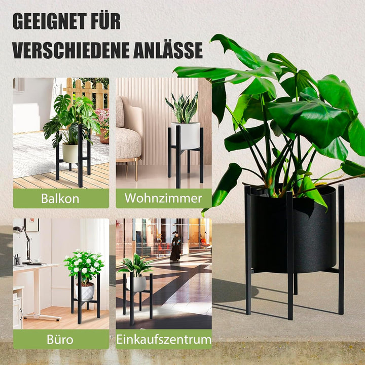 iMeshbean Blumenständer Verstellbarer 2er Set, Stabiler Metall Pflanzenständer mit Rundes Tablett, S