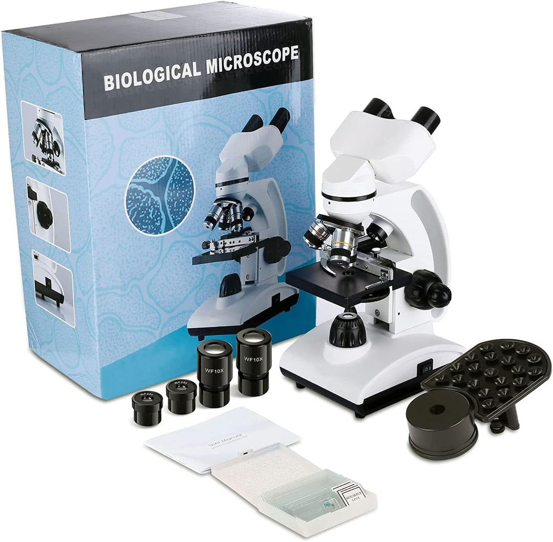 Cowiewie Professionelles Binokulares Mikroskop 40X-1000X lichtdurchlässig und reflektierend Auf- und