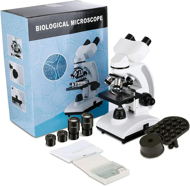 Cowiewie Professionelles Binokulares Mikroskop 40X-1000X lichtdurchlässig und reflektierend Auf- und