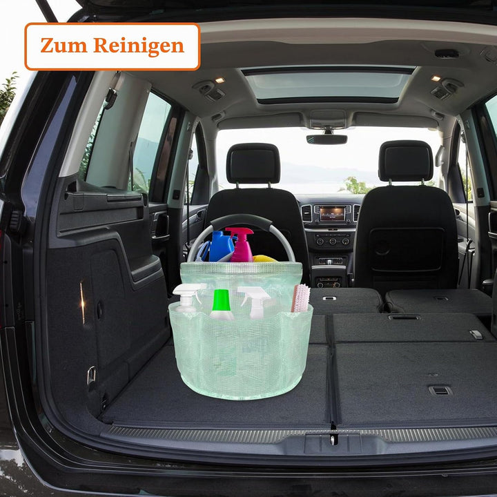 17L Einkaufskorb Faltbar, Strandtasche mit Henkel und 6 Taschen, Tragbarer Putzmittel Organizer aus