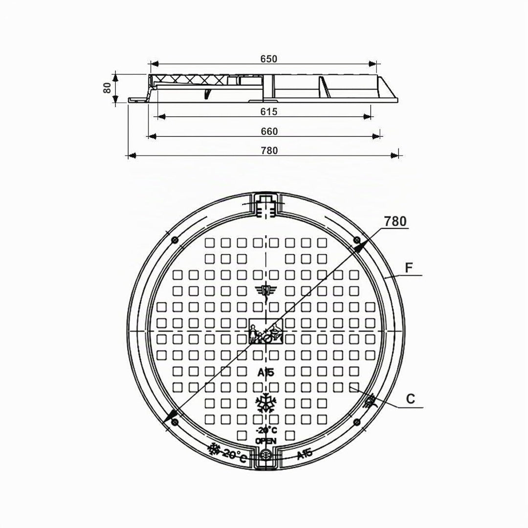 Varile 780mm Schachtabdeckung, Gullydeckel aus Kunststoff belastbar bis 1,5 t Schwarz, Schwarz