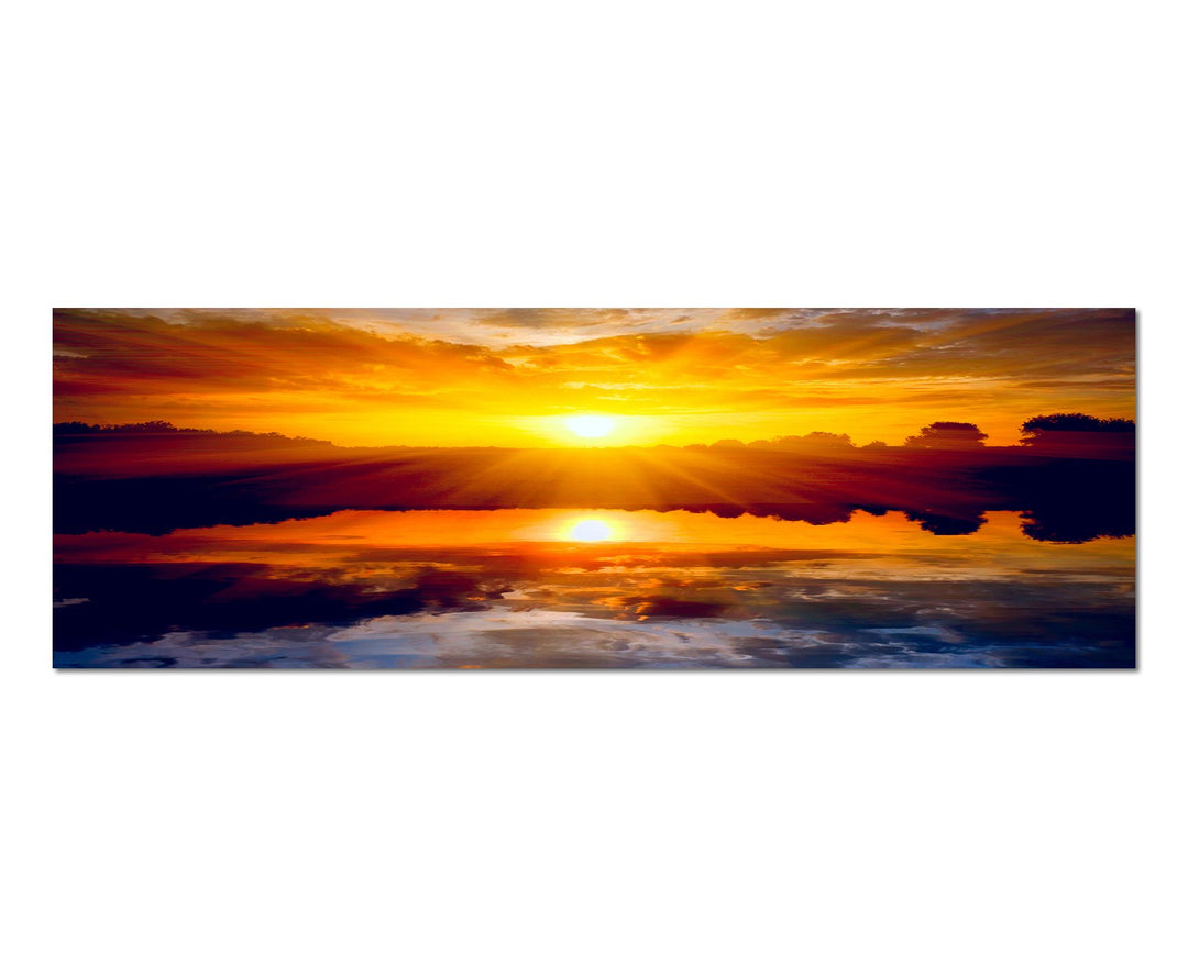 Paul Sinus Art Panoramabild auf Leinwand und Keilrahmen 120x40cm Sonnenuntergang See Wolken Spiegelu