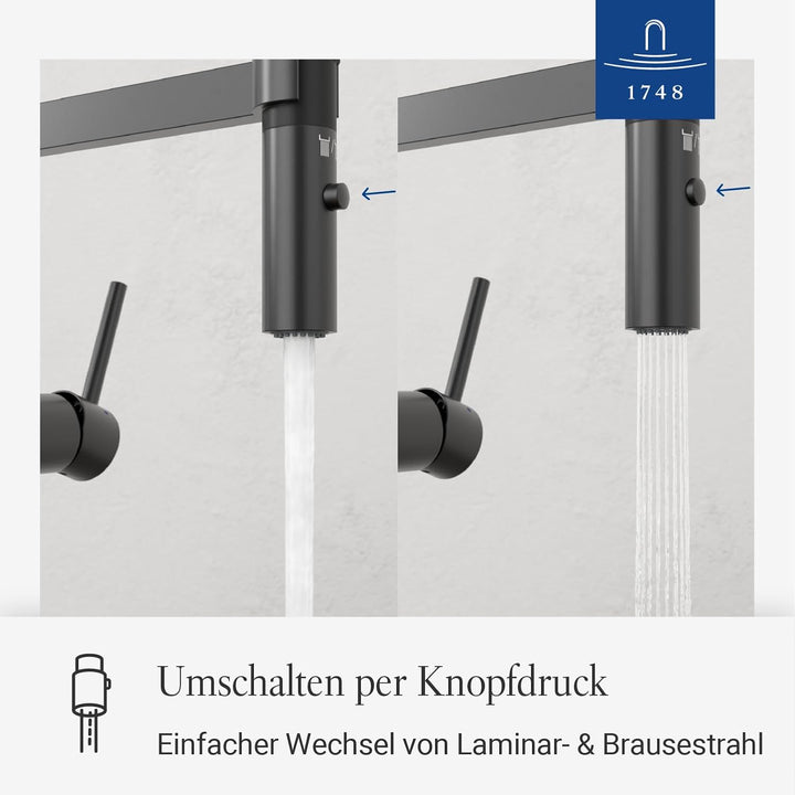 Villeroy &amp; Boch Steel Expert 2.0 Hochdruck-Küchenarmatur mit Umschaltfunktion und 360° schwenkbarem