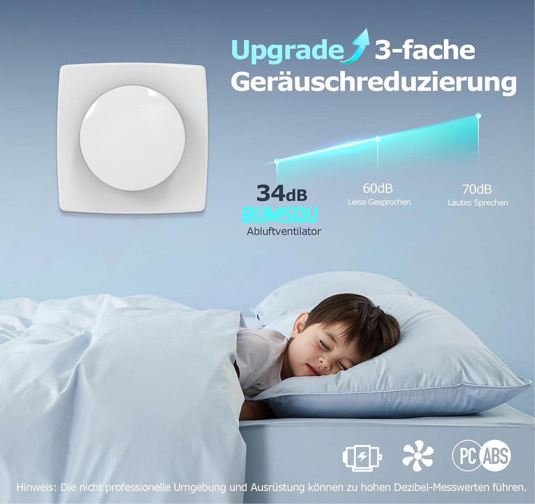 Bathroom fan Aufgerüstet Leiser Badlüfter 100mm - 130m³/h Starker Lüftung Energiesparend WC Lüfter -