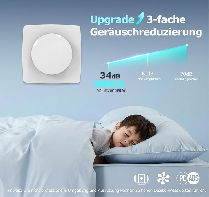 Bathroom fan Aufgerüstet Leiser Badlüfter 100mm - 130m³/h Starker Lüftung Energiesparend WC Lüfter -