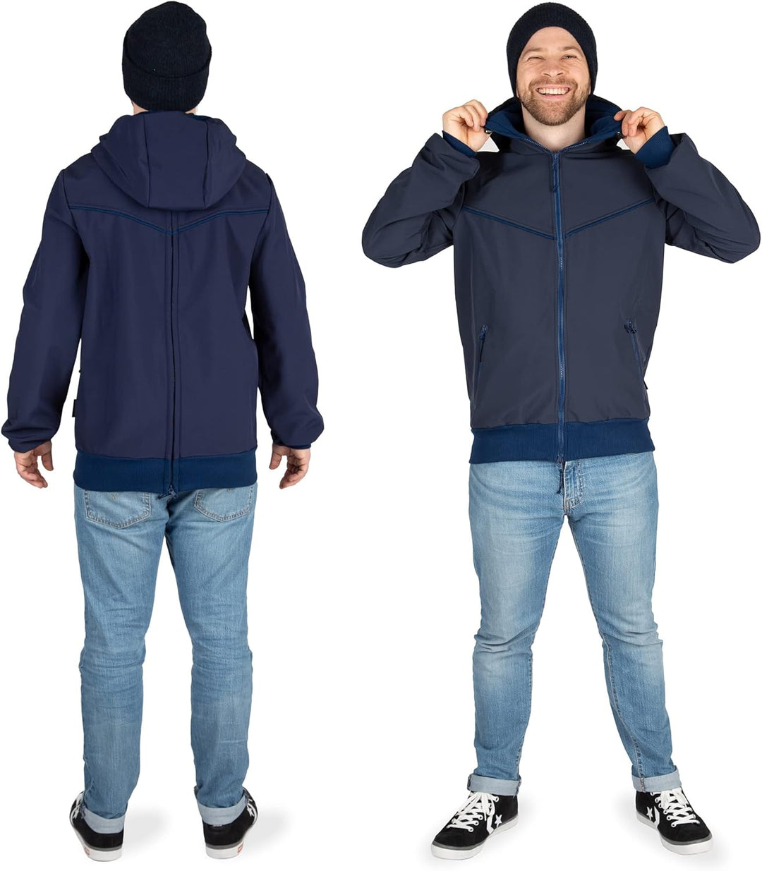 Viva la Mama - Männerjacke zum Babytragen aus Softshell - Explorer L Marineblau - mit Rückentragemög