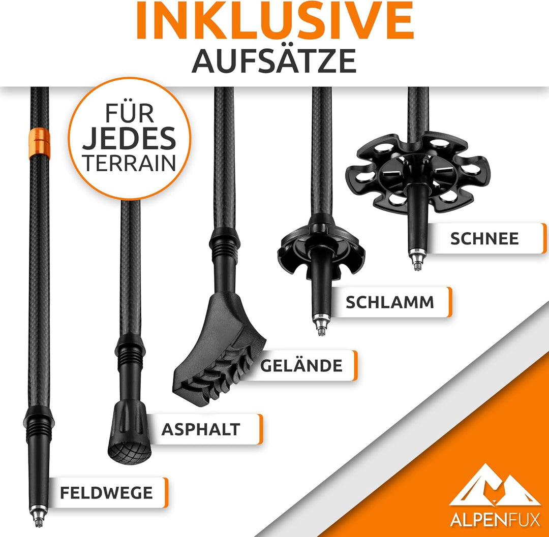 ALPENFUX Wanderstöcke faltbar, Trekkingstöcke, Nordic Walking Stöcke, leicht und verstellbar mit Kle