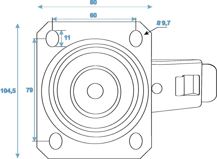 ROADINGER Lenkrolle 100mm blau mit Bremse | Lenkrolle mit geschütztem Lager