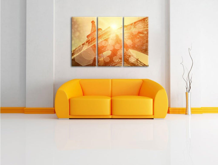 Pixxprint Der Eiffelturm im Sonnenschein als Leinwandbild/Grösse: 3 Teilig (120x80) / Wandbild/Kunst