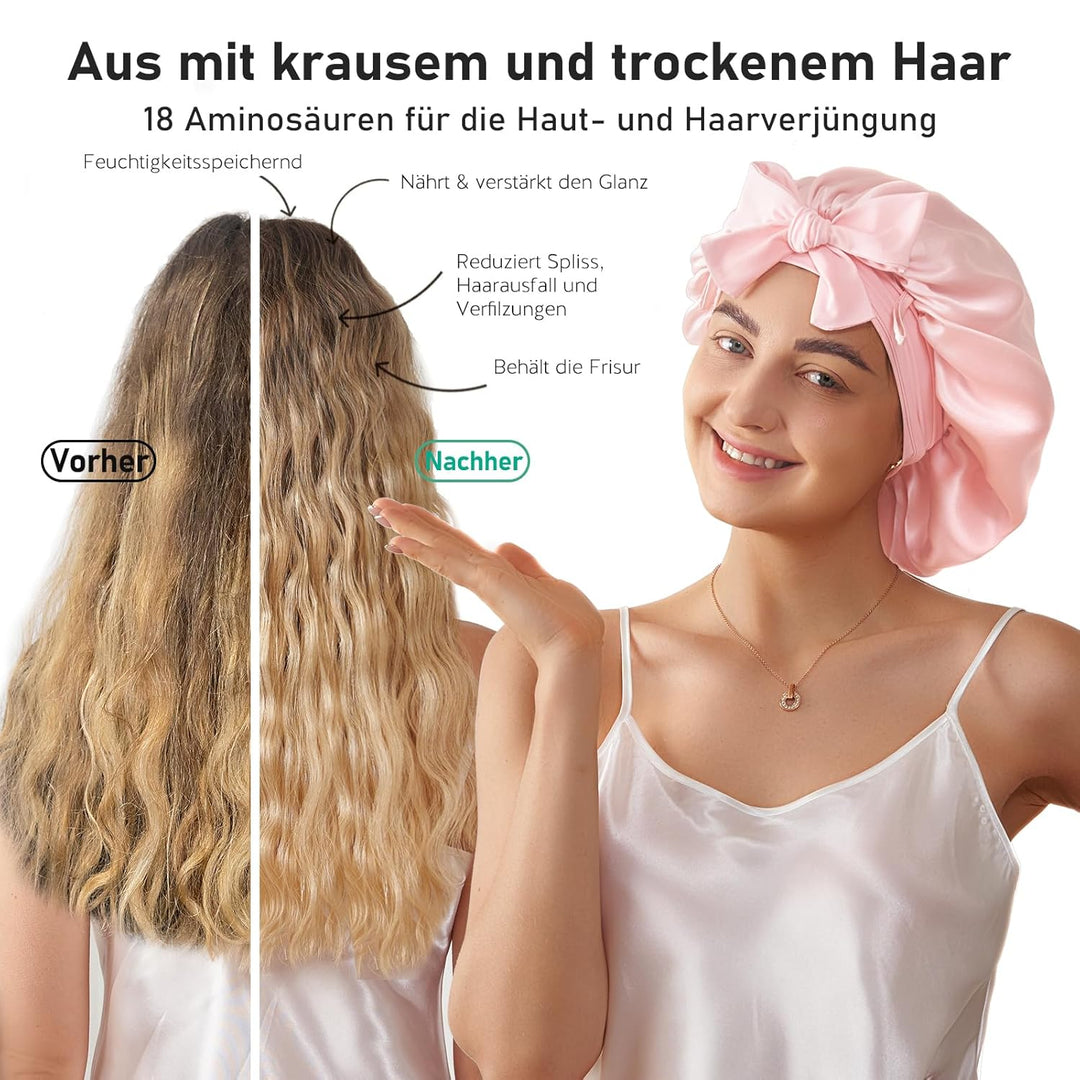 LitBear Schlafhaube aus 100% Maulbeerseide für Damen, 6A 22 Momme, grosse doppellagige Haube aus ech
