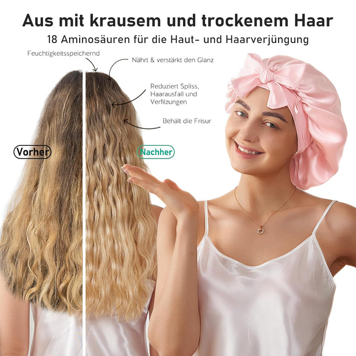LitBear Schlafhaube aus 100% Maulbeerseide für Damen, 6A 22 Momme, grosse doppellagige Haube aus ech