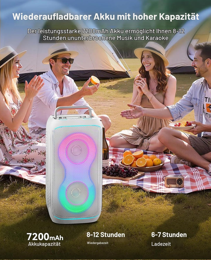 GKD61 Karaoke-Maschine für Erwachsene, 2 Kabellose UHF-Mikrofone, 400W Spitzenleistung, Tragbarer Bl