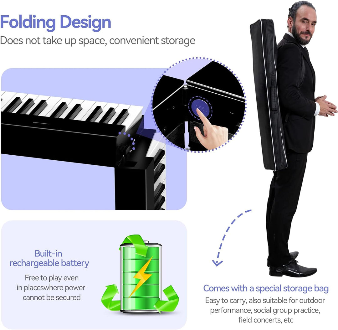 TERENCE Faltbares Piano mit 88 Tasten 1750mAh Akku Halbgewichtete Tastatur mit Display Sustain-Pedal