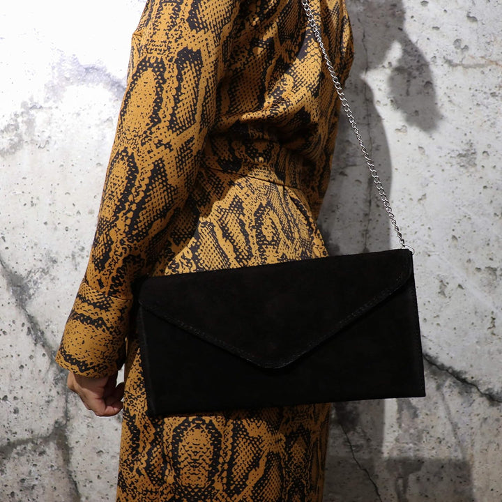 SH Leder Echtleder Clutch Umhängetasche kleine Tasche Abendtasche in Wildleder oder Metallic 31,5x16